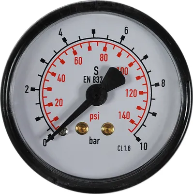 Produktbild von Manometer waagerecht bar+psi, Anzeigebereich:0-10 bar, Durchmesser:50mm, Anschlussgewinde:1/4