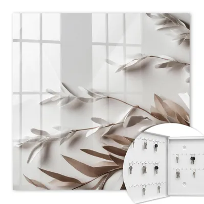 Produktbild von Metall Schlüsselkasten 30 x 30 cm - weißer Schlüsselschrank zur Wandmontage - wandhängende Schlüsselbox mit Tür - nach links öffnend - Schlüsselaufbewahrung für Flur - Büro - Arbeitszimmer - Werkstatt - Garage - Blätter der Eleganz