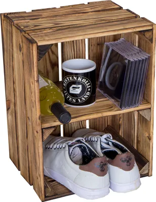 Produktbild von Obstkiste Bella Quer geflammt Weinkiste Ablegkiste Holzkiste Holzregal Kindeschuhregal Regalkiste Vintage Upcycling