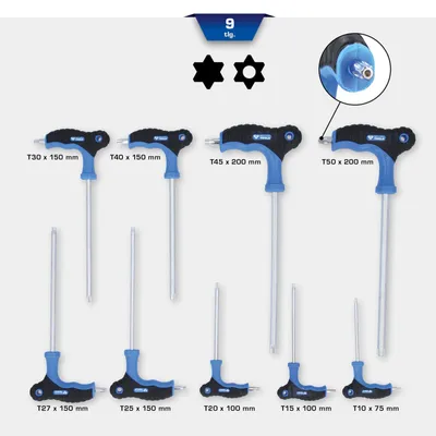 Immagine prodotto di BRILLIANT TOOLS Set di chiavi Torx® con impugnatura a T e perno angolare con foro speronato 9 pezzi - BT041200