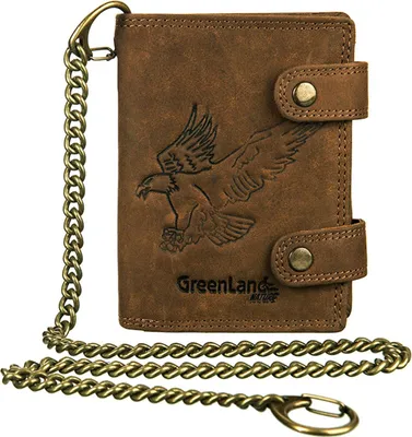 Produktbild von GreenLand Nature Leder Geldbörse Monte RFID Wallet With Chain Eagle braun