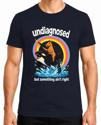 Imagen del producto de Camiseta para hombre, color azul marino, talla L, con la frase "Undiagnosed But Something Ain't Right Pferd Statement" (que podría traducirse como "Indiagnosticado, pero algo no está bien. Declaración de Pferd")