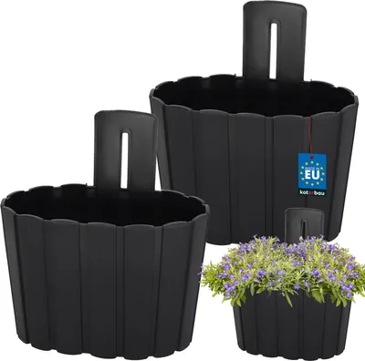 Produktbild von KOTARBAU® 2er Set Blumenkasten Balkon Wandampel Blumentopf 20x14cm H: 13cm Anthrazit Wandampel für Pflanzen Wandblumentopf Hängende Blumentöpfe Hängetopf Kunststoff