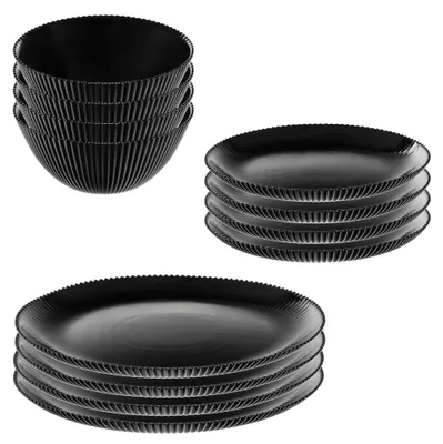 Image de Service de table - Service de vaisselle en verre - Pour 4 personnes - Noir