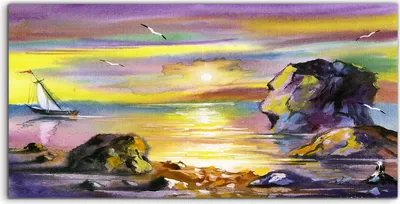 Produktbild von Coloray Acrylbild 140x70  Wandbild Acrylbilder Ozean Landschaft mit Meer Wasserfarben