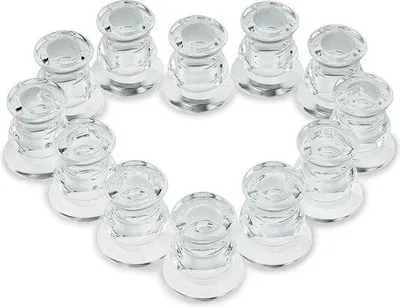 Obrázek produktu pro Sada 12 skleněných svícnů Unyqoos®, čiré sklo, vhodné pro svíčky a tealighty o průměru 2,4 cm, výška 5,5 cm, průměr nahoře 4,3 cm/dole 5,3 cm, dekorace na stůl