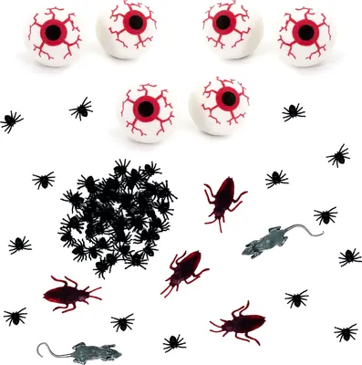 Produktbild von Oblique Unique Halloween Deko Set - Spinnen Kakerlaken Ratten Insekten + 6 Augen Tisch Deko für Halloween Fasching