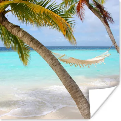 Produktbild von MuchoWow® Poster Sommer - Palme - Hängematte 75x75 cm - Wand Dekoration