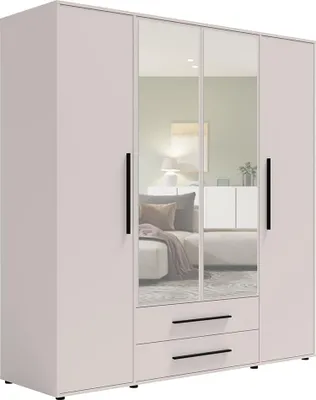 Produktbild von Schlafzimmer Kleiderschrank mit 198 cm Breite, kaschmir mit schwarzen Griffen, mit 4 Türen & 2 Schubladen - MOLLERUSA-132