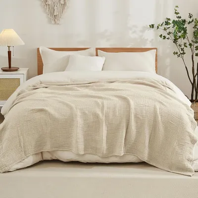 Productafbeelding van Musselin deken, katoen, lichtbruin, kingsize, 274x228 cm