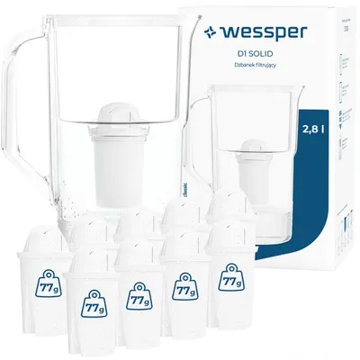 Imagen del producto de Jarra filtrante Wessper D1 SOLID, 2,8 litros, color blanco, con 10 filtros aquaclassic