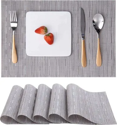 Immagine prodotto di Set di tovaglioli lavabili, 6 pezzi, tessuto, antiscivolo, resistente al calore, PVC, 30 x 45 cm, color argento