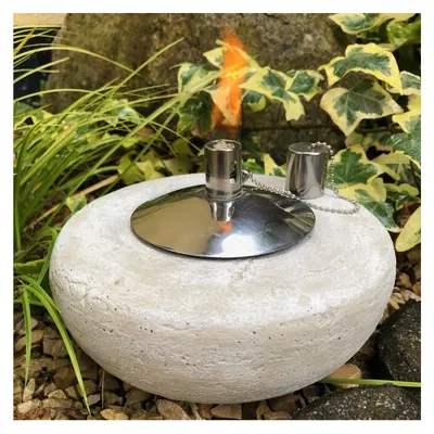 Produktbild von Gartenfackel Ölfackel Öllampe Garten Fackel Tischfackel Steinguss Edelstahl Ölbehälter 85ml, ca.2,7 kg schwer