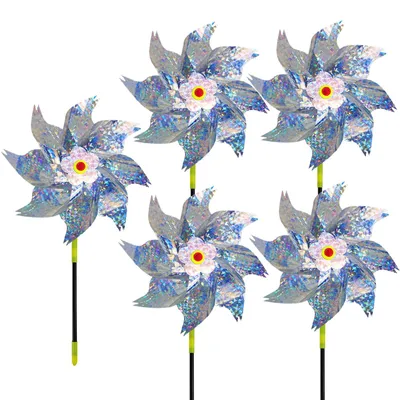 Imagen del producto de 5 molinos de viento reflectantes, para disuadir a las aves en jardines, balcones y terrazas