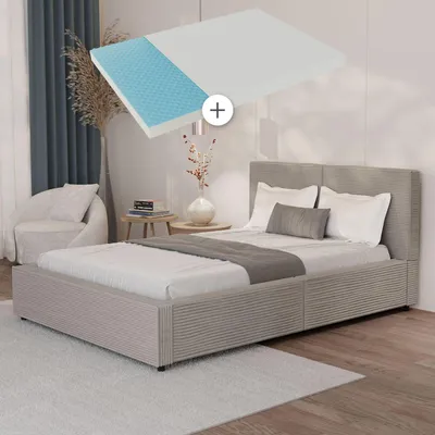 Produktbild von Juskys Polsterbett Salerno mit Matratze 140 x 200 cm, Cord Design & modern - Taupe