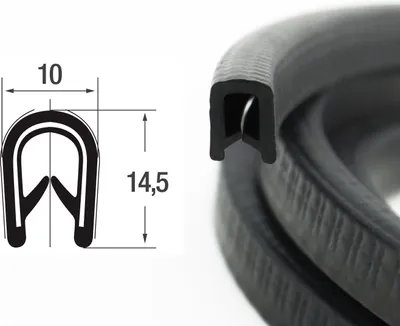 Produktbild von KS1-4S-EPDM-EN45545 Kantenschutzprofil Schwarz 1-2 mm Maße 10x14,5 mm gemäß Brandschutznorm