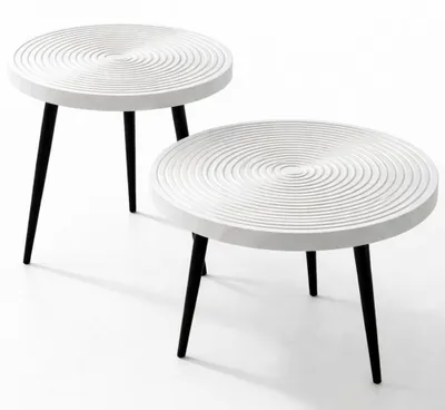 Immagine prodotto di Set 2 Tavolini da Caffè Rotondi Ø60 cm e Ø50 cm Design Industrial in MDF e Metallo Bianco