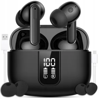 Zdjęcie produktu dla Słuchawki Bezprzewodowe Bluetooth Dokanałowe Czarne Anc Enc Bt 5.3 Sportowe