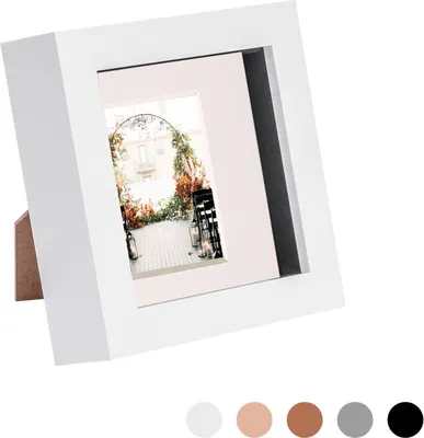 Produktbild von Nicola Spring 4 x 4 3D Shadow Box Bilderrahmen - Craft Anzeigen Bilderrahmen mit 2 x 2 Montieren - Glas Aperture - Weiß / Elfenbein