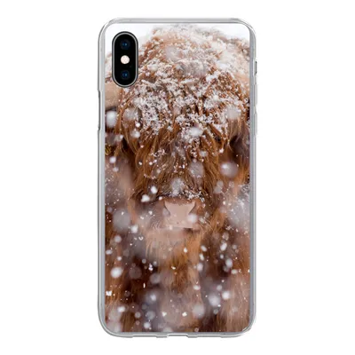 Produktbild von MuchoWow® Handyhülle Schutzhülle Hülle für iPhone Xs Schottischer Highlander - Hörner - Schnee Silikon Softcase Handy Hülle - Handytasche