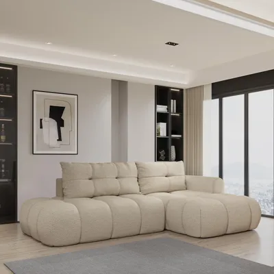 Produktbild von Masseno Ecksofa FLUMA R-S mit Schlaffunktion L-Form, Sofa mit Bettkasten, Wohnzimmersofa, Couch, Soffa, Bettsofa, Couchgarnitur- Beige, QUELLE 05