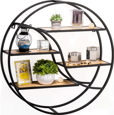 Produktbild von Wandregal Schwarz Metall - Hängeregal für Deko Wohnzimmer Modern 56x14cm | Schweberegal Rund zur Dekoration Schlafzimmer Küchenregal Zimmer Wanddeko
