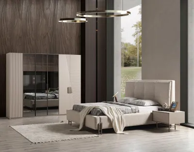 Productafbeelding van Complete slaapkamer set: textielbed, designkast, nachtkastjes