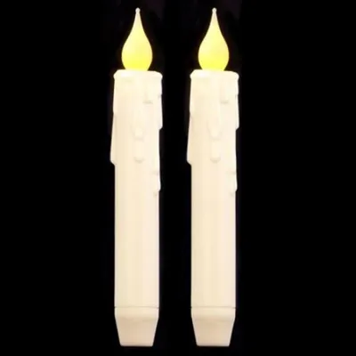 Image de Lot de 2 bougies de table LED Lumière vacillante avec minuterie Bougies pointues Bougies de table en bâtonnet