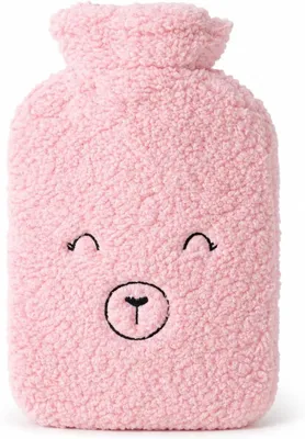 Productafbeelding van Warmwaterkruik met hoes, 2 liter. Warmwaterkruik voor in bed, warmtezak. Warmwaterkruik met zachte fleecehoes (roze)