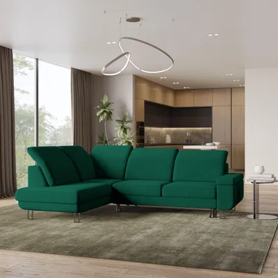 Produktbild von Masseno Ecksofa LERMA L-S mit Schlaffunktion L-Form, Sofa mit Bettkasten, Wohnzimmersofa, Couch, Soffa, Bettsofa, Couchgarnitur- Grün, MONOLITH 37