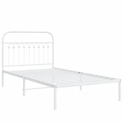 Zdjęcie produktu dla Metalowa rama łóżka z wezgłowiem, biała, 100x190 cm