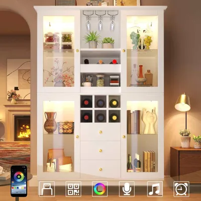 Produktbild von Weinschrank LED Beleuchtung App-Steuerung 180x120x40cm Flaschenhalter Schwarz Weiß