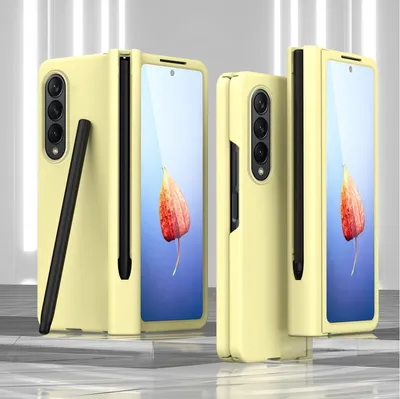 Immagine prodotto di Custodia per Galaxy Z Fold 4 5G, PC rigido con protezione della cerniera e supporto per penna, con protezione dello schermo Giallo