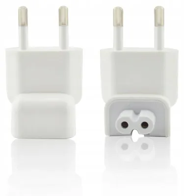 Two white power adapters are shown against a white background.