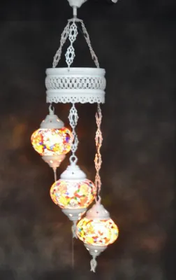 Obrázok produktu pre Oosterse lampa s 3 farebnými mozaikovými guľami, cca 80 cm, štýlová stropná lampa do každého interiéru