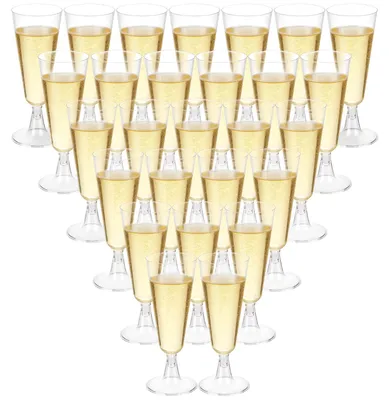 30 Kunststoff-Champagnergläser, transparent, 150 ml, wiederverwendbar