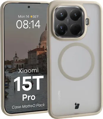 Produktbild von Schutzhülle mit Magnetring + gehärtetem Glas Bizon MatteO Pack für Xiaomi 15T Pro, Getönt-Beige