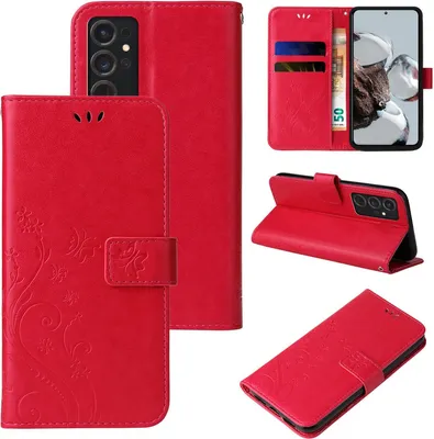 Produktbild von Handyhülle für Samsung Galaxy S24 Ultra Floral Blumen Schmetterling Flip Cover Hülle Case Klapphülle Handytasche Farbe: Rot