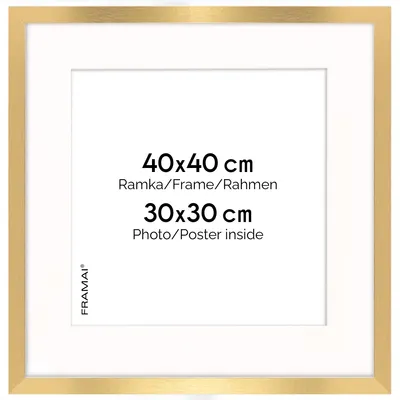 Immagine prodotto di Cornice FRAMAI® 40x40 cm in oro con passe-partout - Telaio in legno MDF, plexi infrangibile, ecologico, con sospensione
