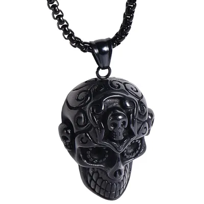 Image de Collier Crâne pour homme en acier inoxydable - Noir KP20473