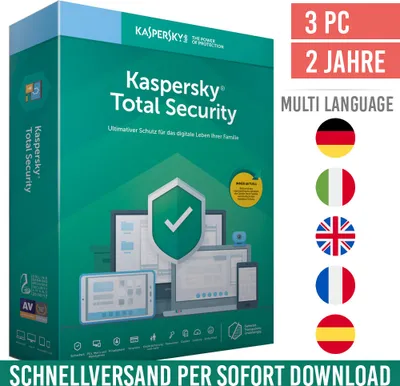 Produktbild von Kaspersky Total Security 2025 (Plus) | 3 Geräte | 2 Jahre | PC/Mac/Mobilgeräte | Sofortdownload