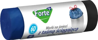 Zdjęcie produktu dla Forte+ Worki na śmieci z taśmą 60L 10 szt. LDPE