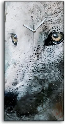 Produktbild von Leinwand Wanduhr Wandkunst Uhr Geräuschlos 30x60 Gemälde Wildes Tier Wolf - weiße Hände