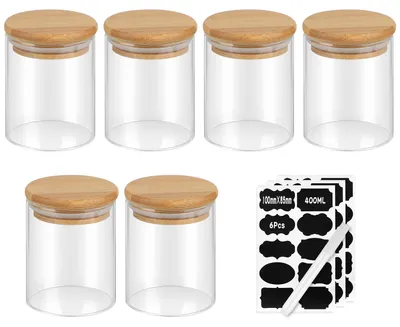 6er-Set Glasvorratsgläser 500 ml, luftdicht, mit Bambusdeckel