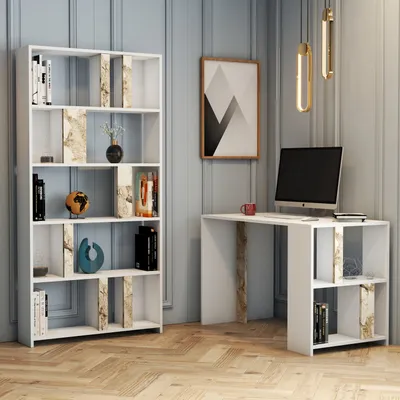Obrázok produktu pre Skye Decor, PC stolík s regálom - Limba (biela)