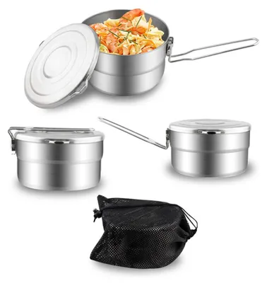 Produktbild von 1,5-Liter-Edelstahl-Lunchbox mit Aufbewahrungstasche, Campingtopf für Trekking, Wandern und Angeln