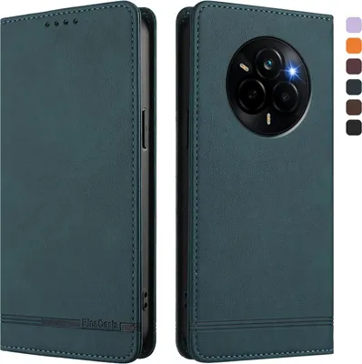 Immagine prodotto di Custodia per Realme Narzo 80 Pro, custodia retro in Finto cuoio flip con supporto e slot per carte Verde