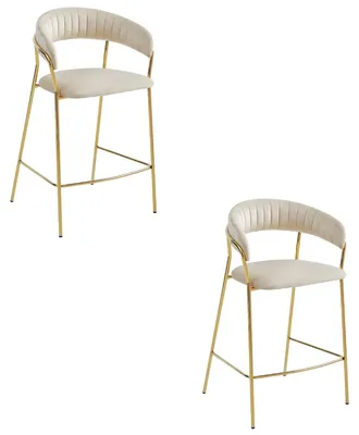 Image de Lot de 2 tabourets de bar Badia en velours beige et pieds dorés
