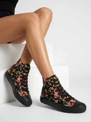 Produktbild von Schwarze Sneaker mit Blumenmuster und hohem Schnitt, Größe 36