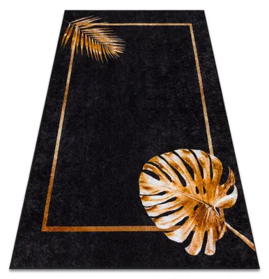 Image de Tapis lavable MIRO 51518.805 Feuilles, cadre antidérapant - noir / or noir 160x220 cm